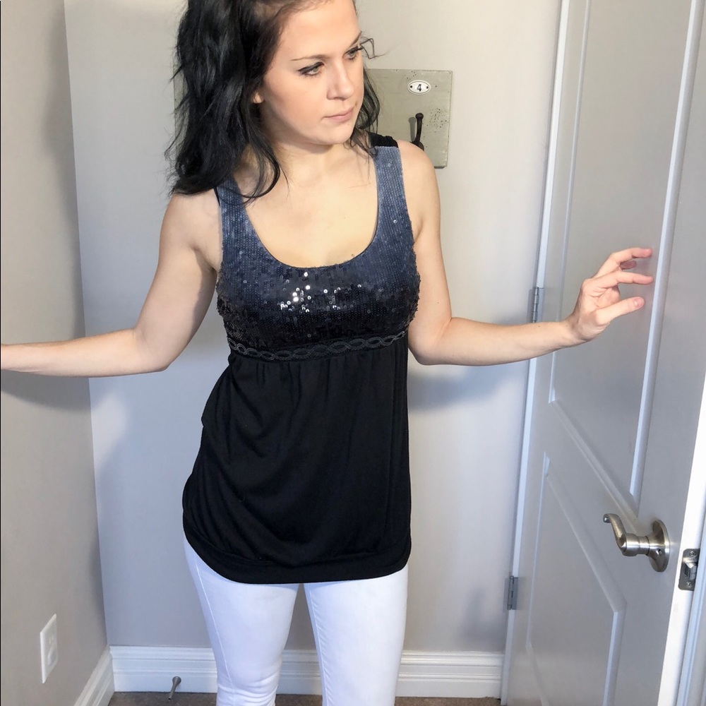 Black and blue sequined tank top